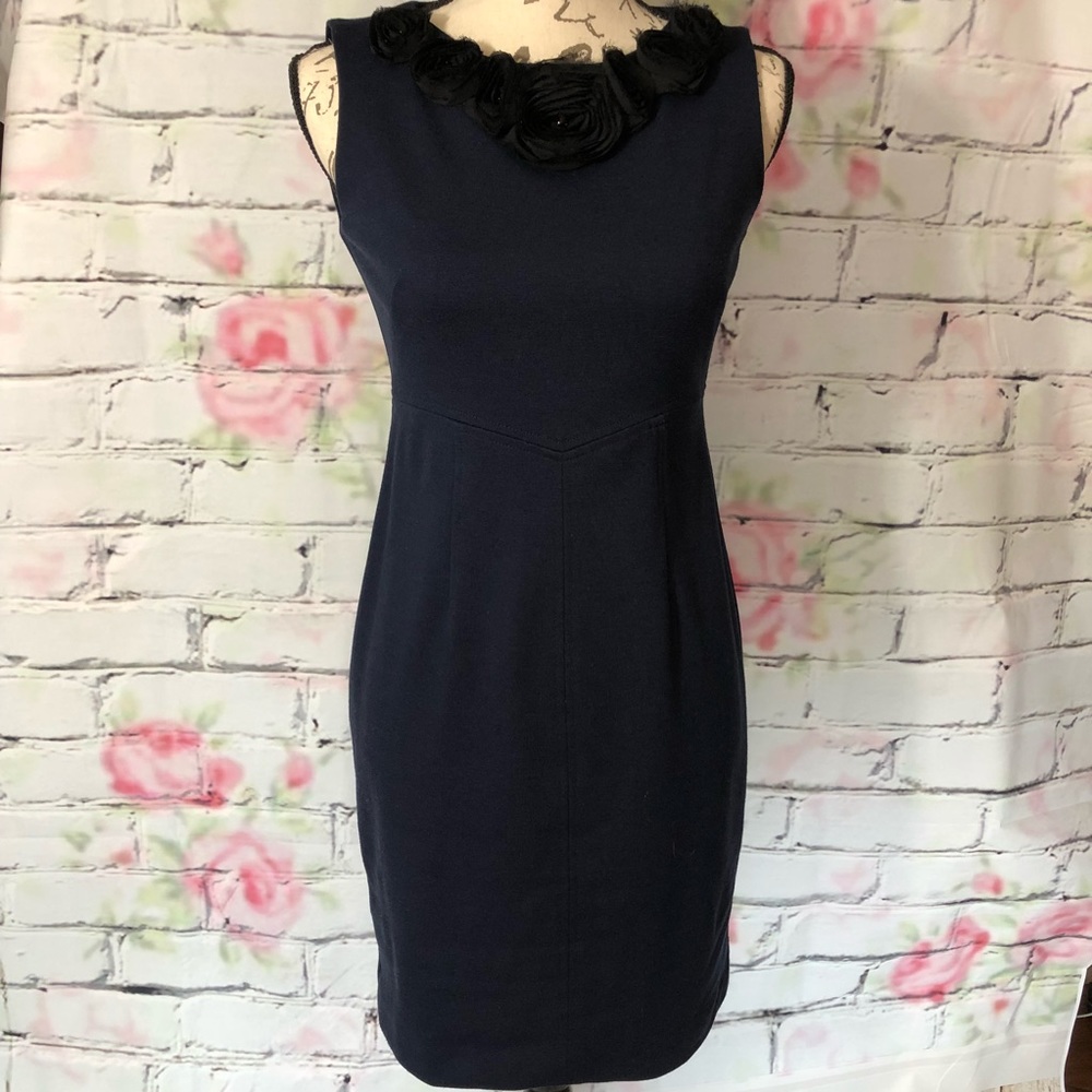 Navy blue w black flowers sheath